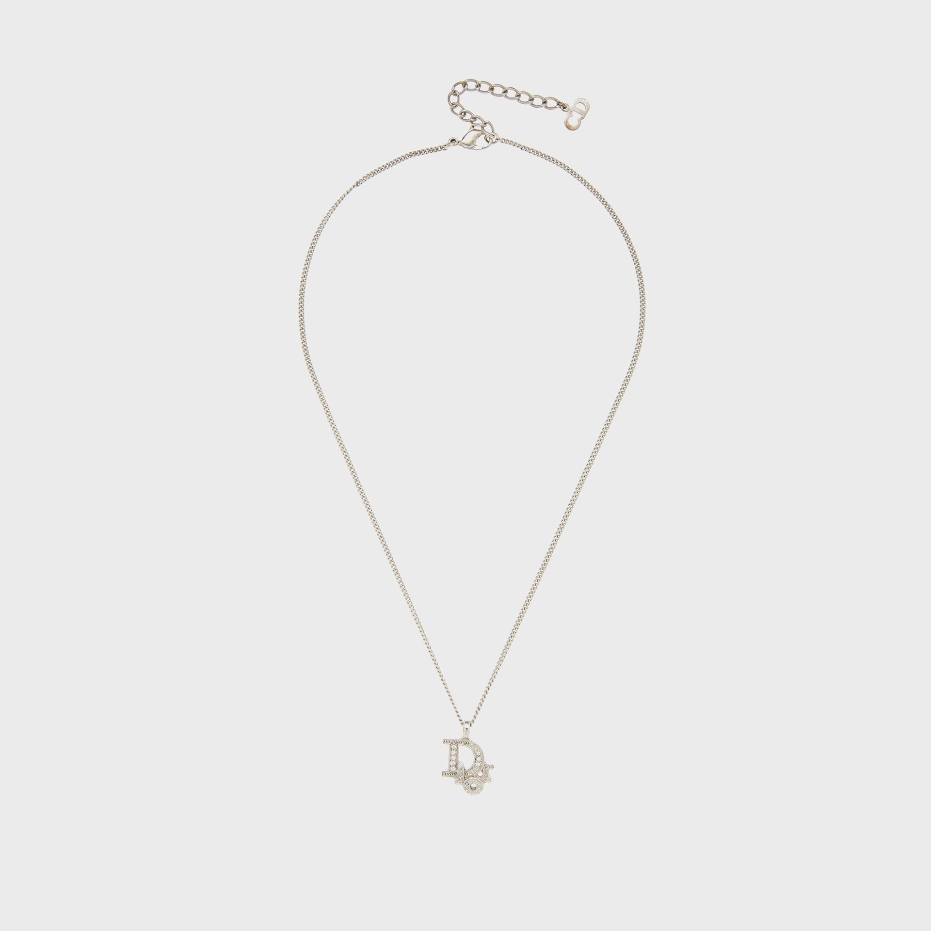 WGACA Dior Silver Crystal Logo Necklace - Silver