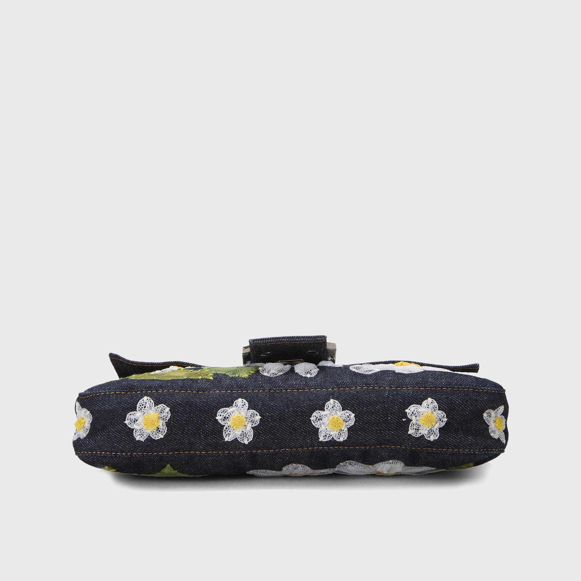 WGACA Fendi Denim Floral Embroidered Mama Baguette Shoulder Bag