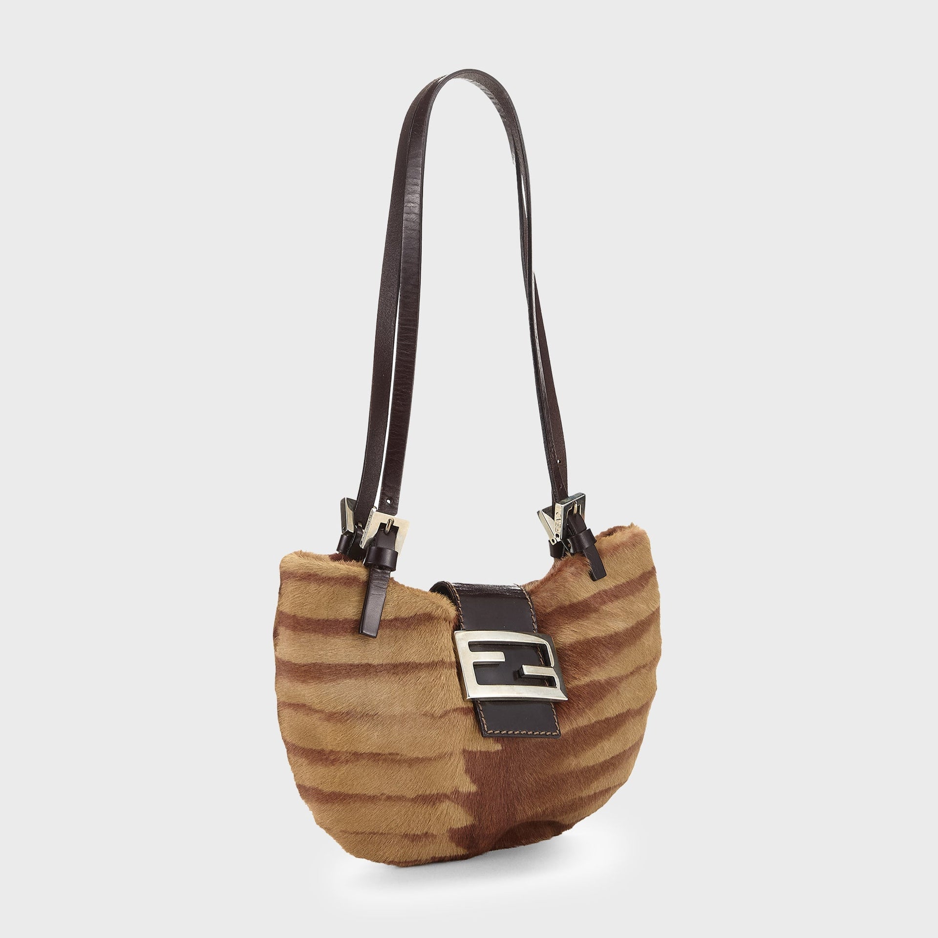 WGACA Fendi Brown Pony Hair Shoulder Bag - Brown