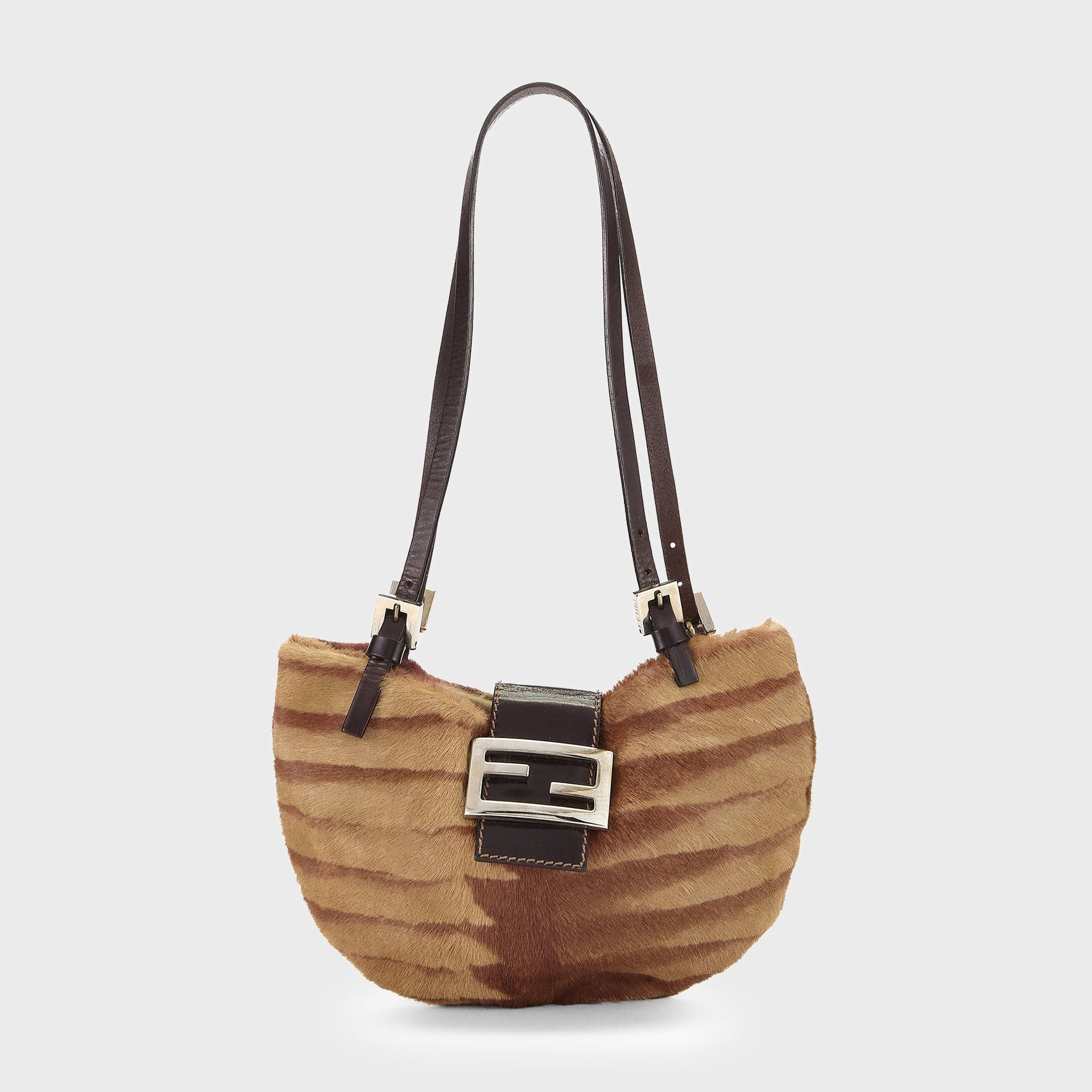 WGACA Fendi Brown Pony Hair Shoulder Bag - Brown