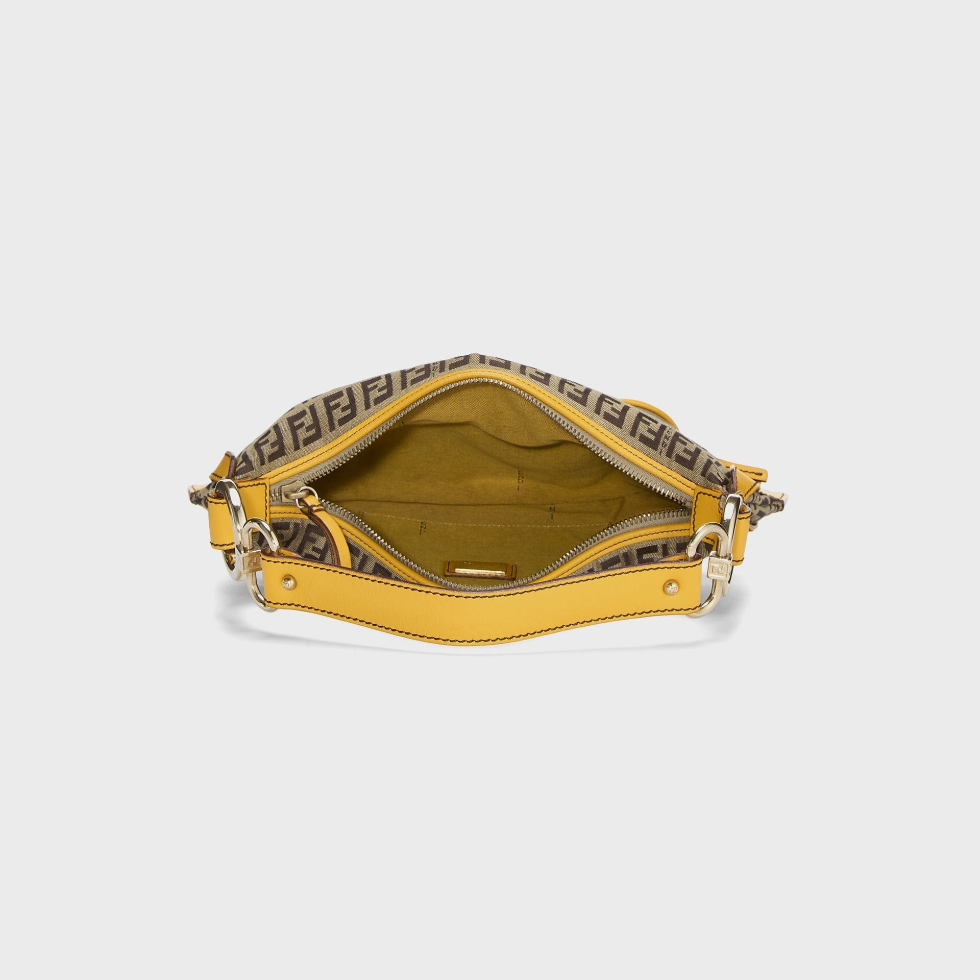 WGACA Fendi Zucchino Canvas Chef Pocket Shoulder Bag Small in Yellow / Brown