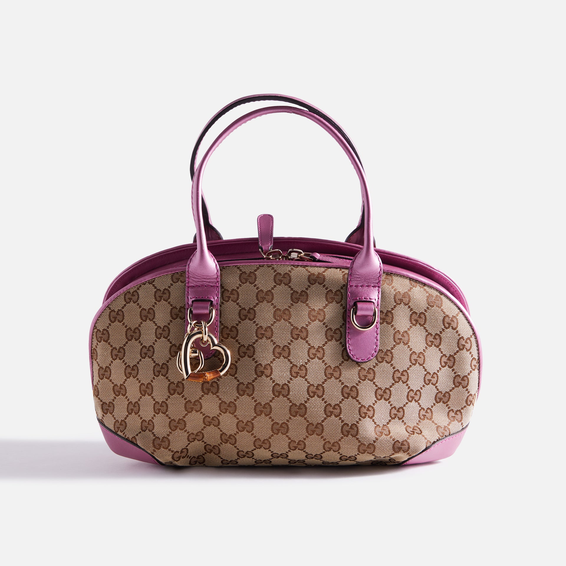 What Goes Around Comes Around Gucci Canvas Heart Bit Hand Bag - Pink