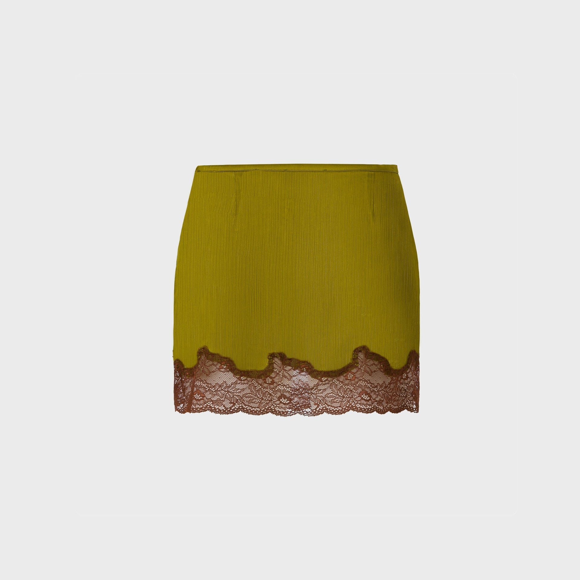 Siedres Lace-Trimmed Satin Mini Skirt - Khaki