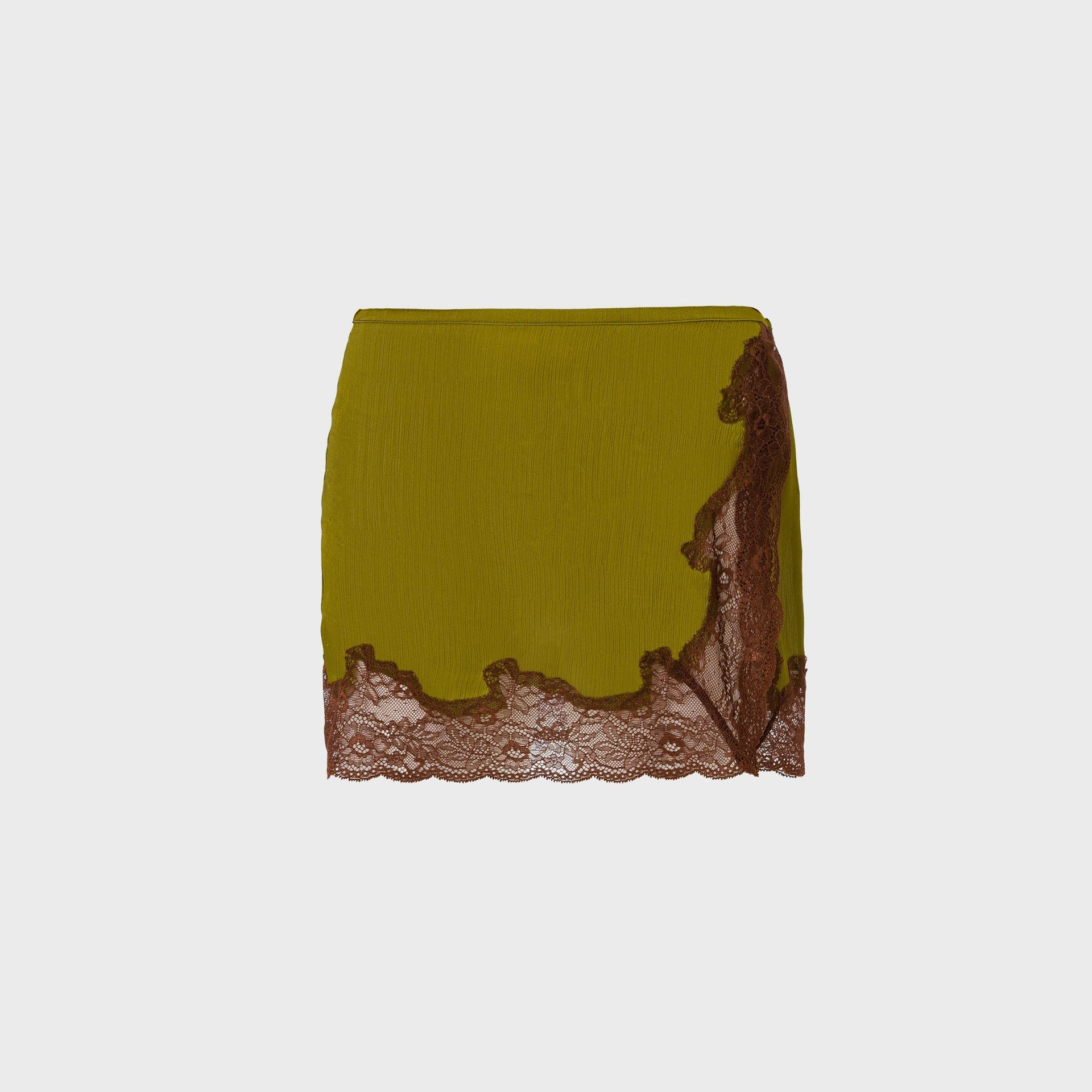 Siedres Lace-Trimmed Satin Mini Skirt - Khaki