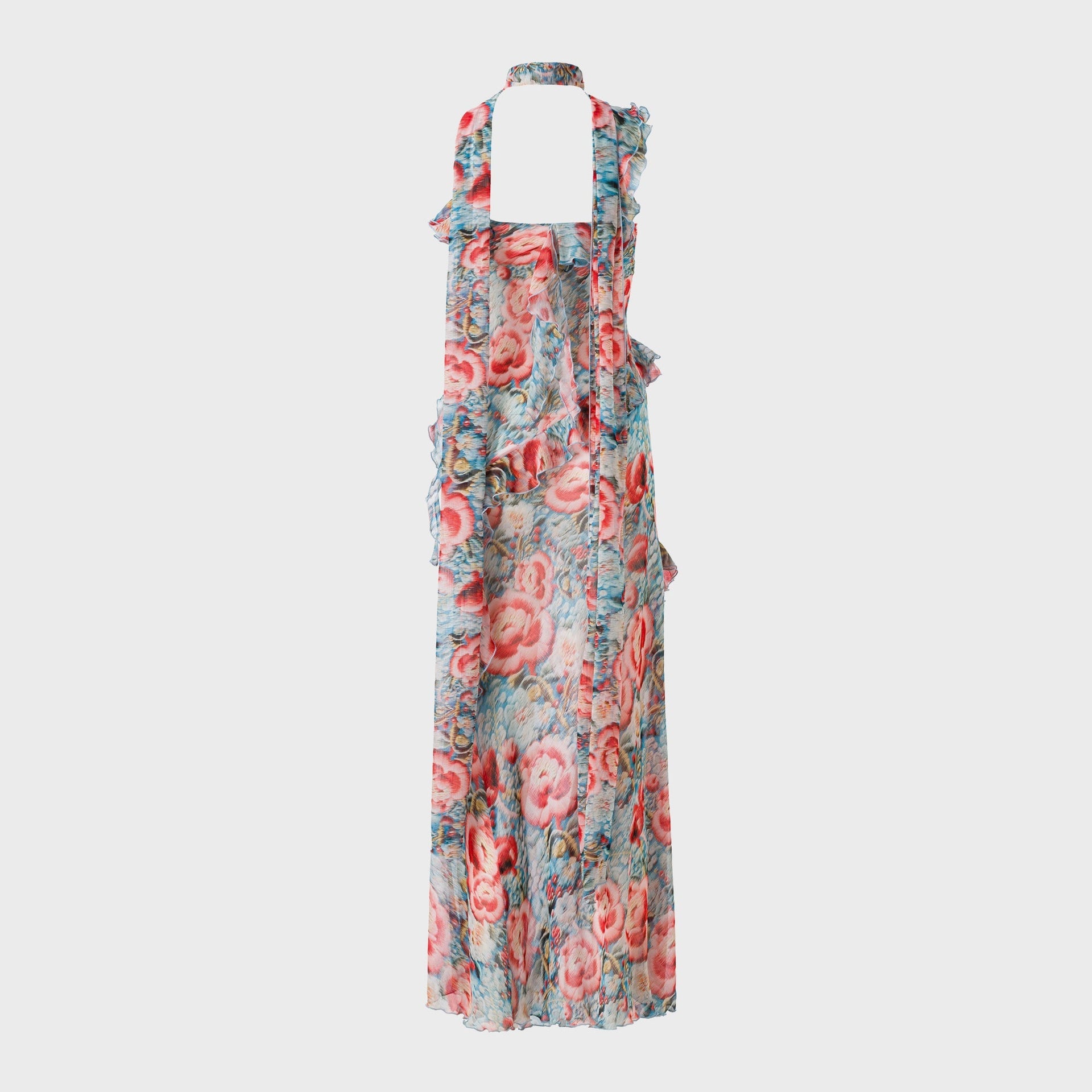 Siedres Ruffled Chiffon Maxi Dress with Scarf Detail in Multi