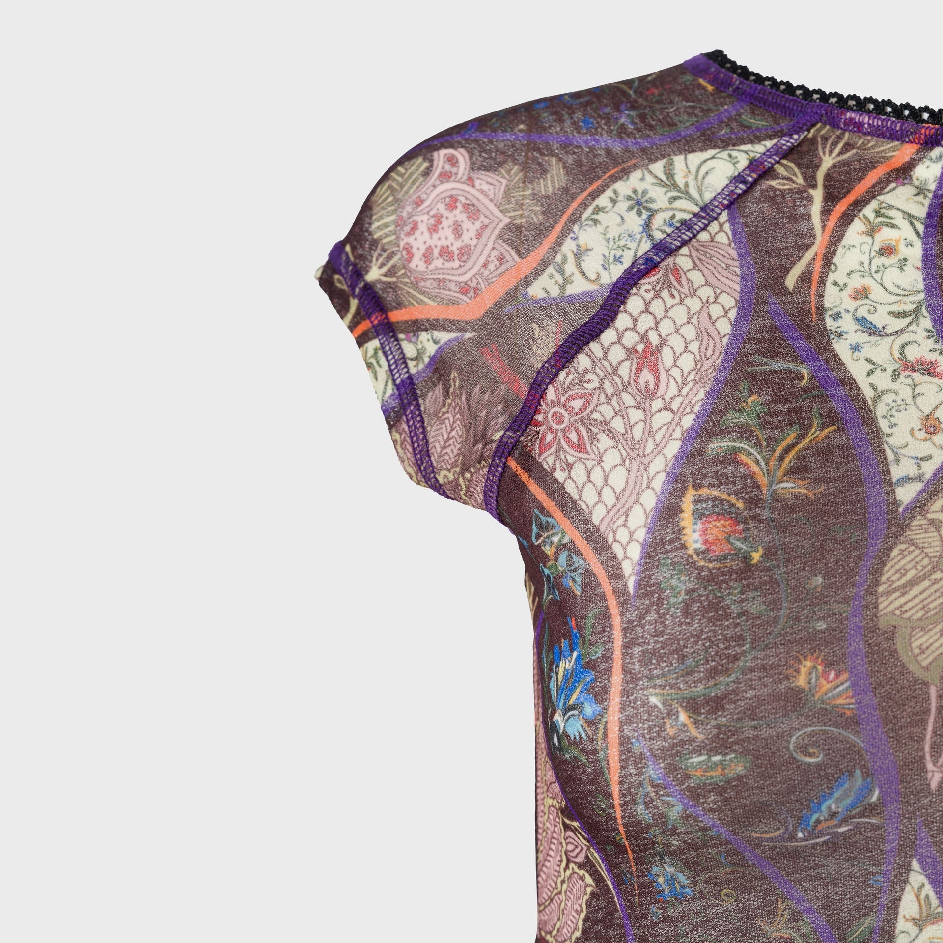 Siedres Printed Mesh Semi-Sheer Top - Multi