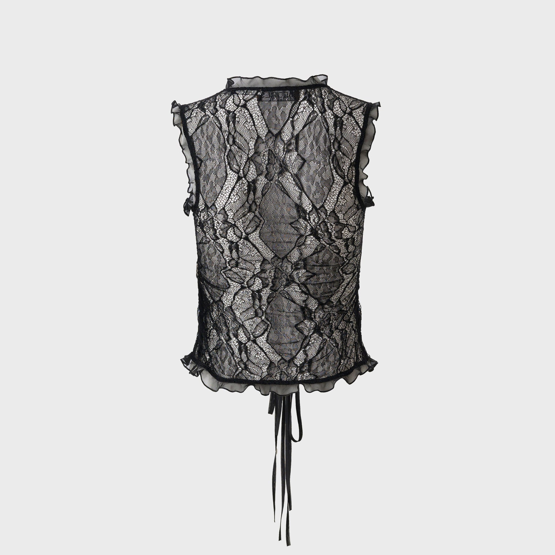 Siedres Tie Detailed Lace Top - Black
