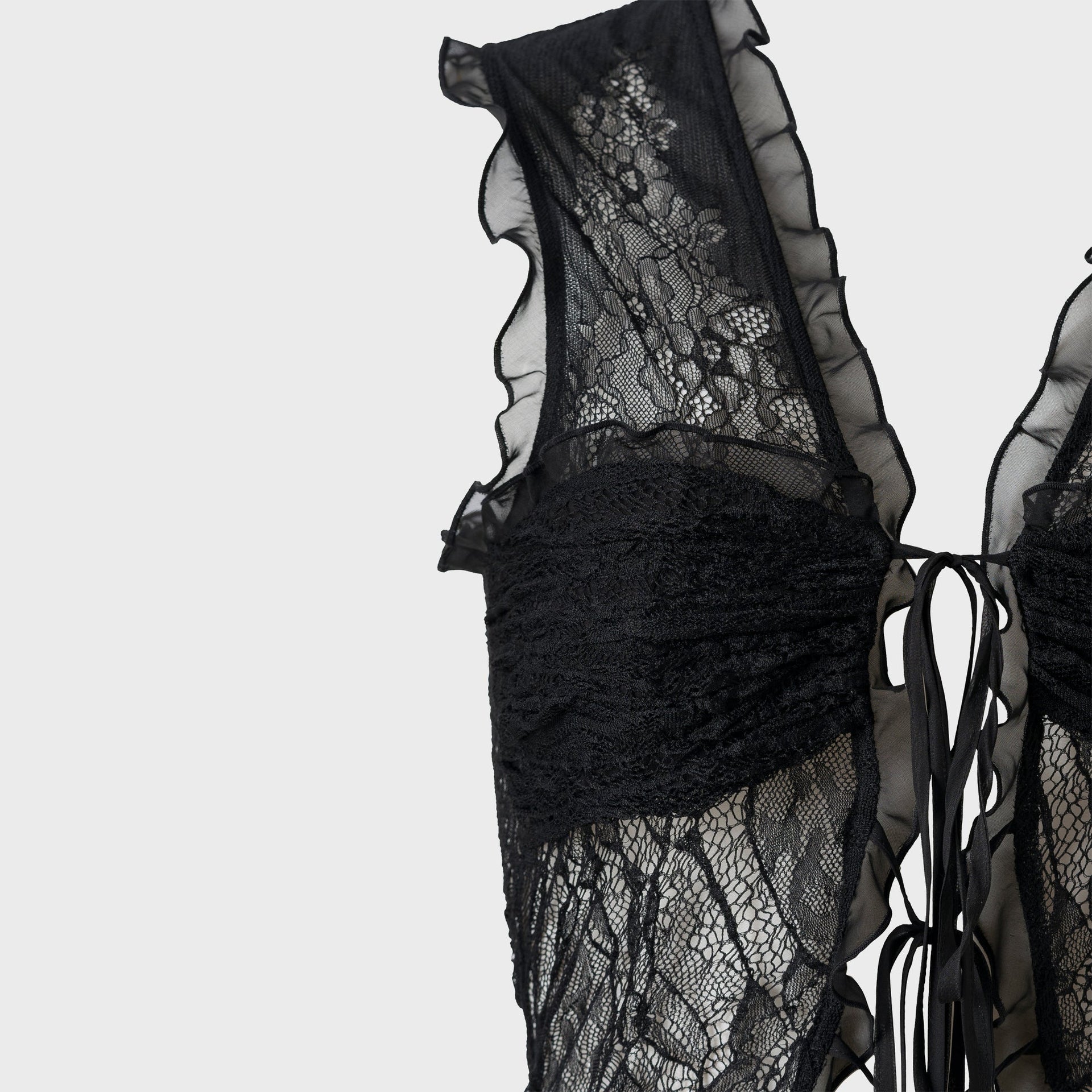 Siedres Tie Detailed Lace Top - Black