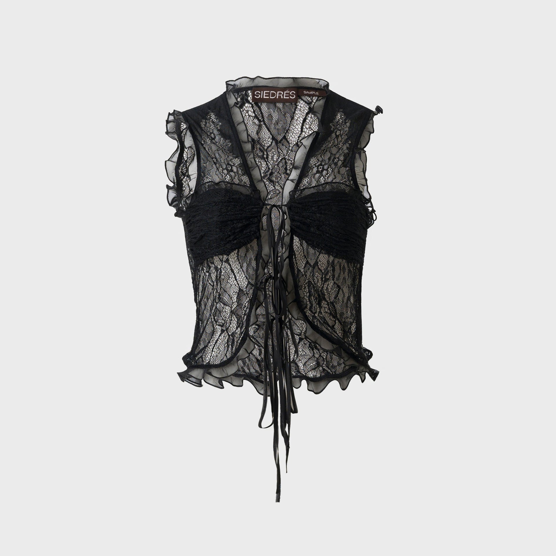 Siedres Tie Detailed Lace Top - Black