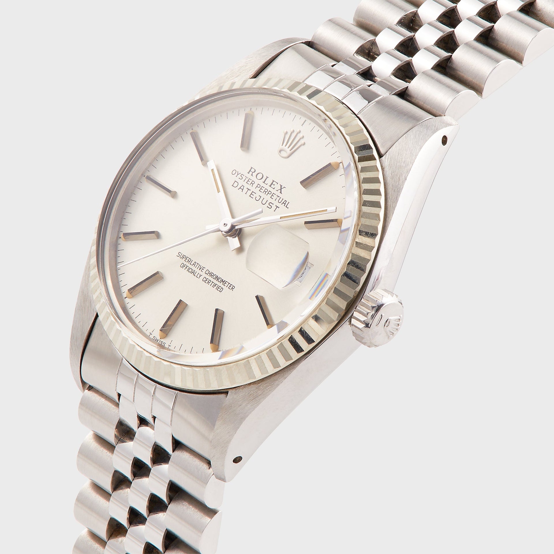 Wind Vintage Rolex Datejust Reference 16014 Silver Dial Unpolished Full Set - Silver