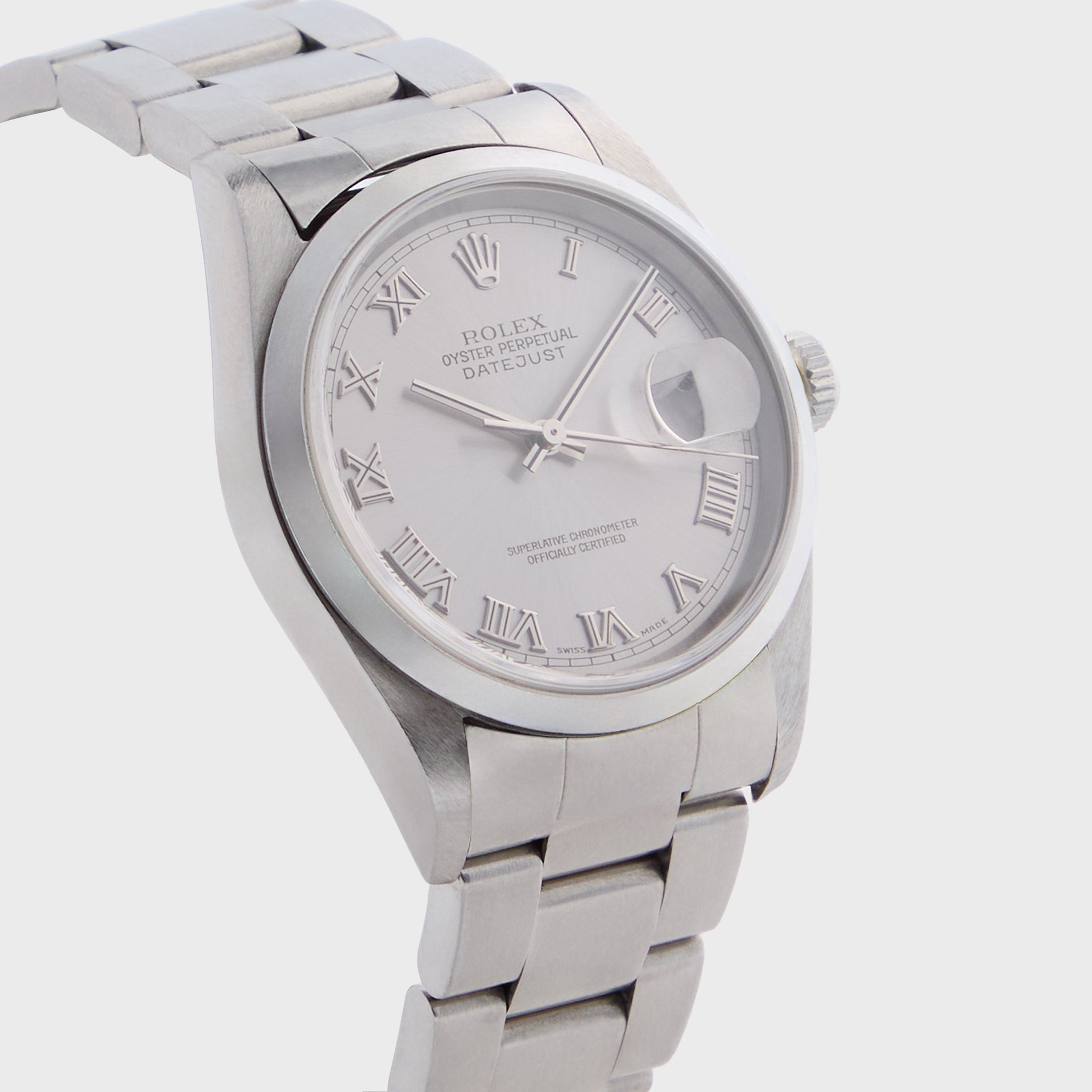 Wind Vintage Rolex Datejust Reference 16200 Non-Luminous Roman Dial Unpolished - Silver