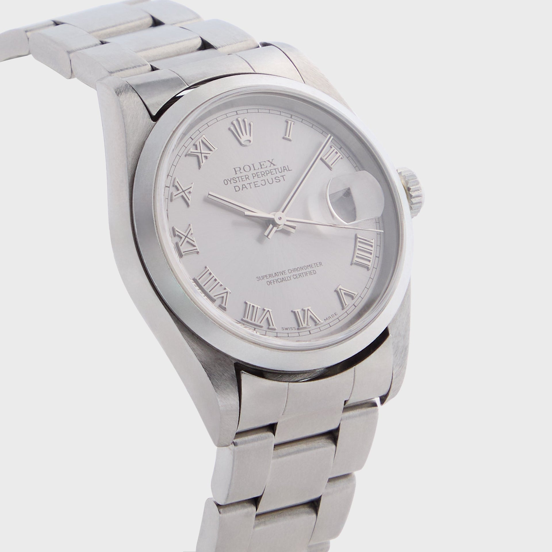 Wind Vintage Rolex Datejust Reference 16200 Non-Luminous Roman Dial Unpolished - Silver