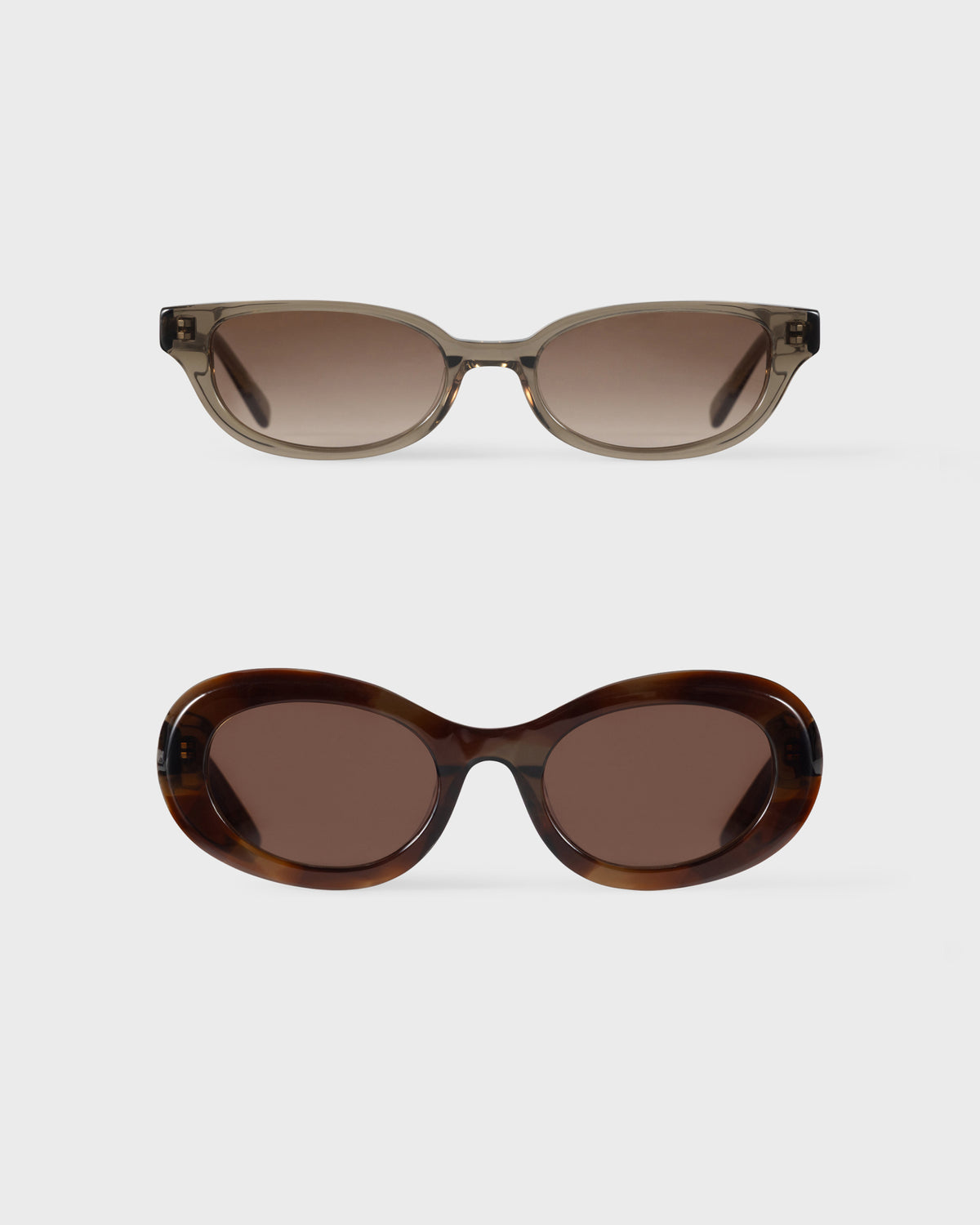 DMY by DMY oval sunglasses in olive-grey and tortoiseshell with brown gradient lenses, front view