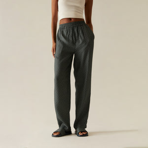 UrlfreezeShops Women Ida Monogram Silk Straight Leg Pant - Serpentine