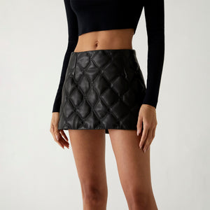 UrlfreezeShops Women Ashtyn Quilted Logo Leather Skirt - Black