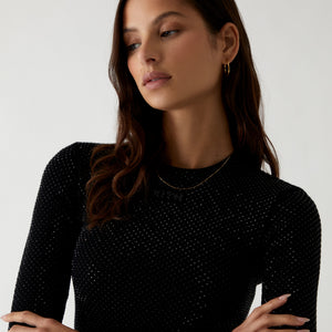 UrlfreezeShops Women Mulberry Studded Knit Long Sleeve - Black