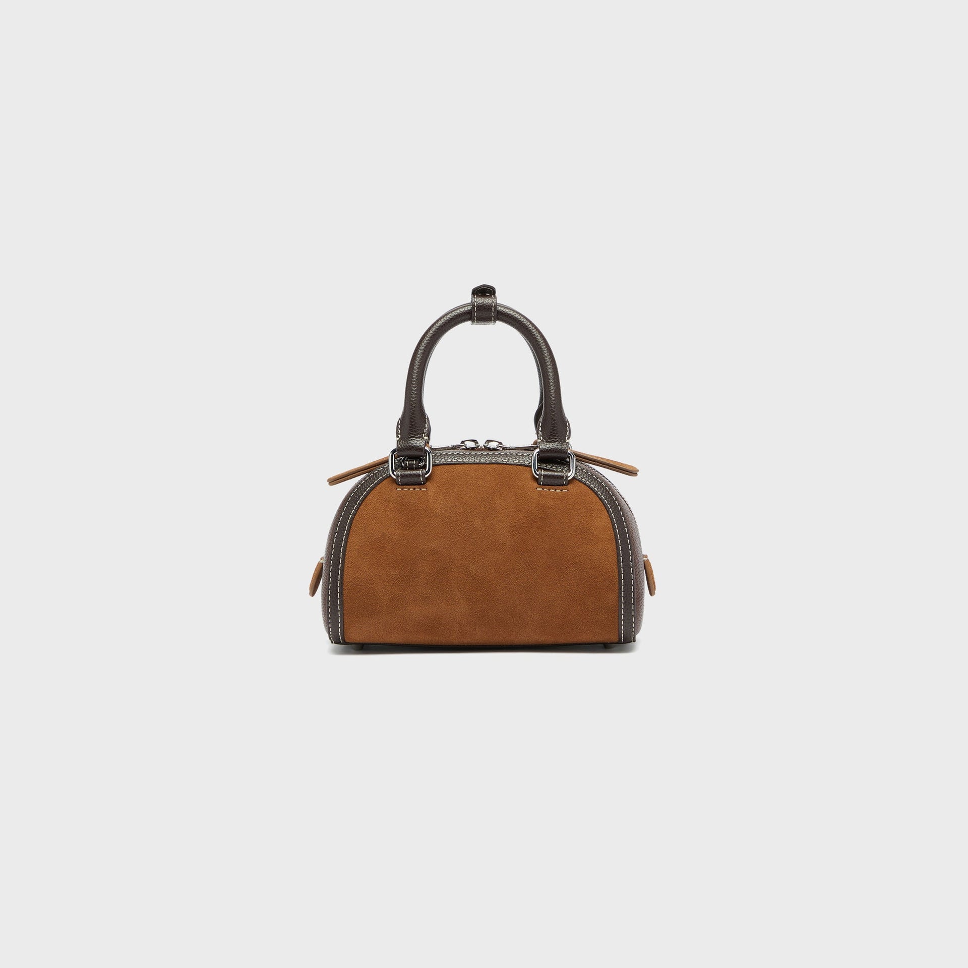 Diesel 1DR Dome Suede and Grainy PU Small Bowling Bag - Brown