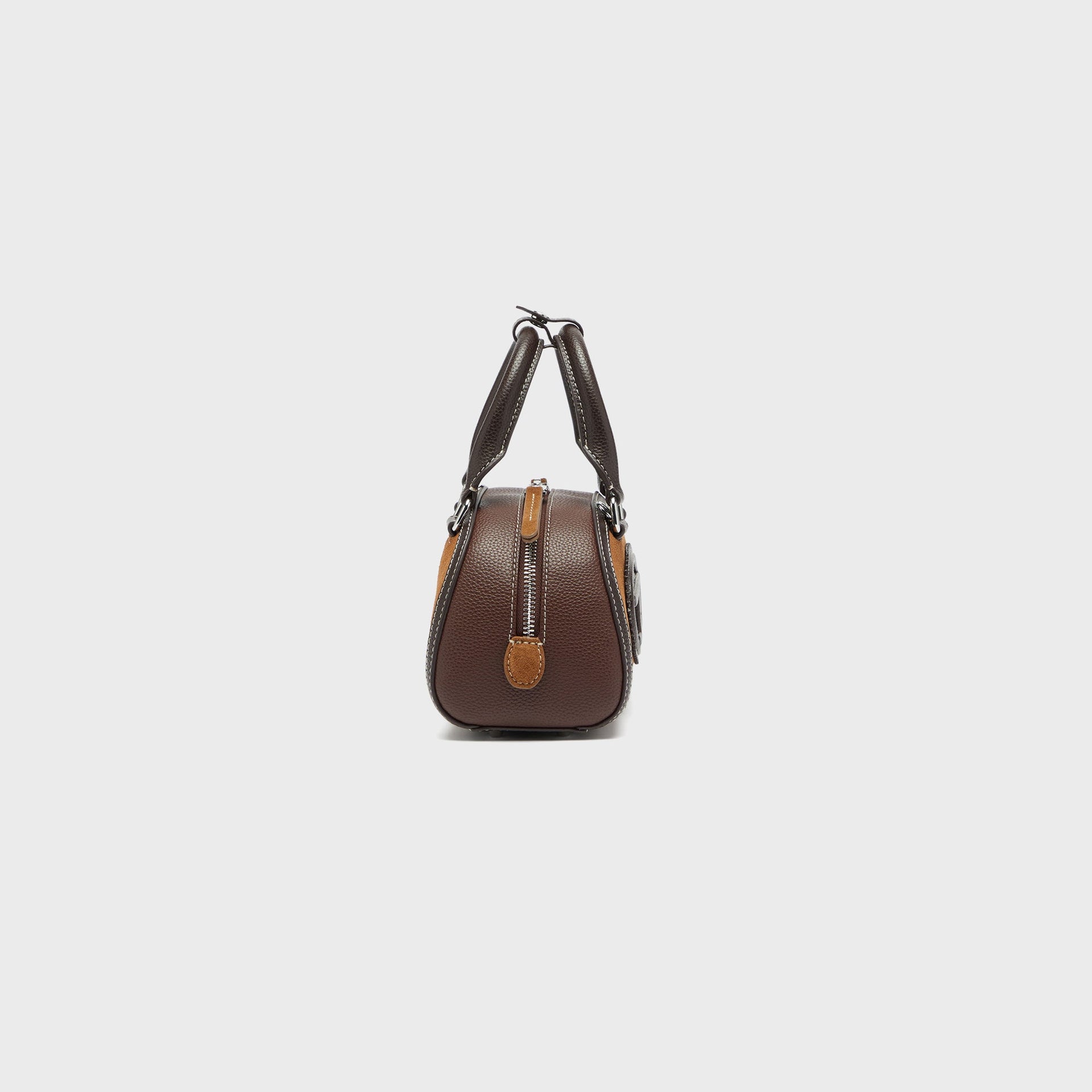 Diesel 1DR Dome Suede and Grainy PU Small Bowling Bag - Brown