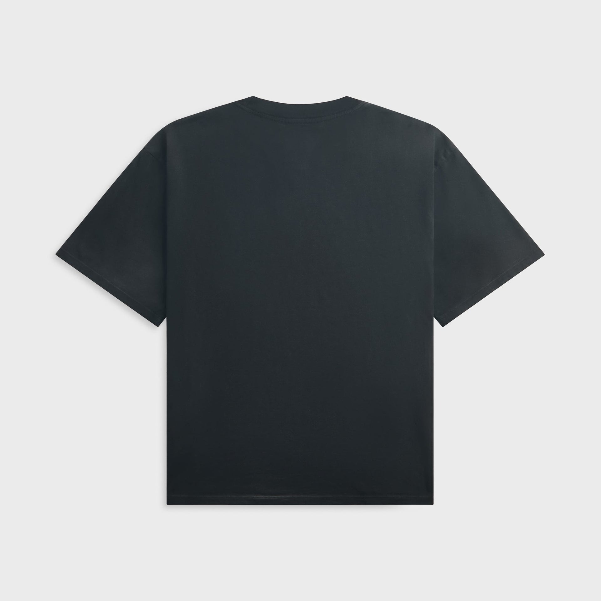 Back of the aged black NAHMIAS Boardwalk boxy tee, plain with no graphic