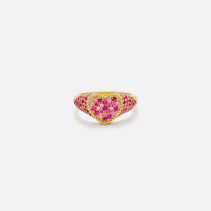 Yvonne Leon Baby Chevaliere Coeur Multi Saphirs Roses - Gold / Pink