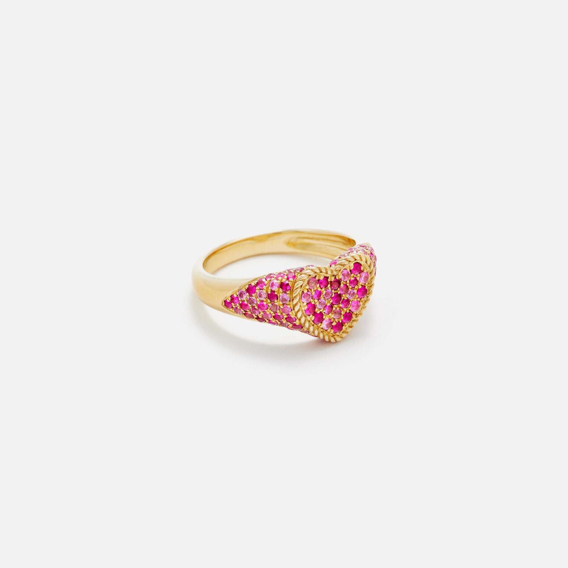 Yvonne Leon Baby Chevaliere Coeur Multi Saphirs Roses - Gold / Pink