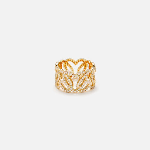 Yvonne Leon Bague Maille Coeurs Diamants Heart Ring - Yellow
