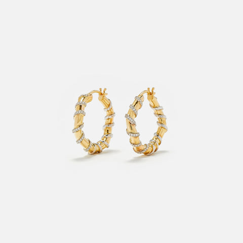 Yvonne Leon Paire De Creoles Twistees Gold Diamants OJ Hoop Earring - Yellow