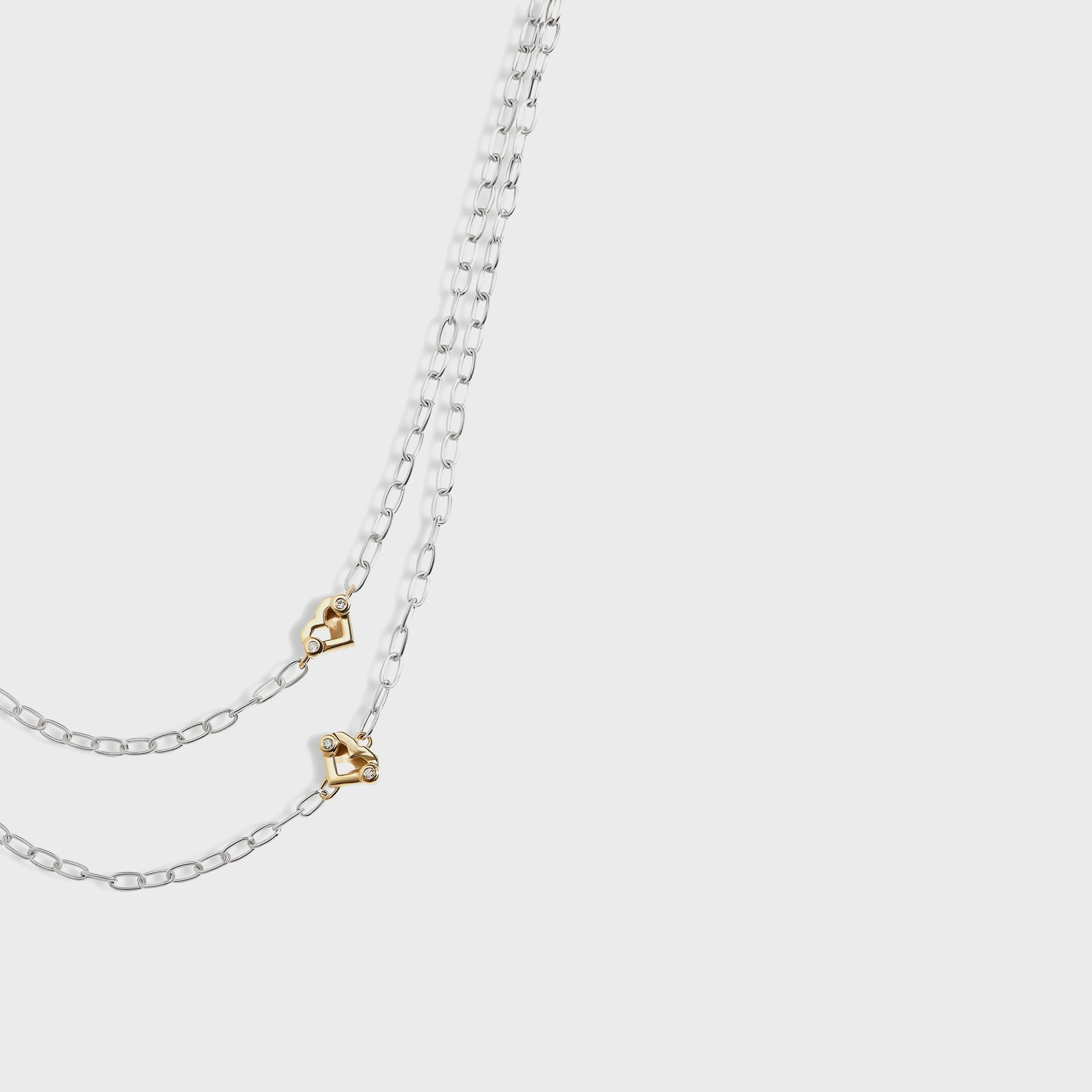 Greg Yuna Umlaut Heart Double Chain Necklace in Silver / Gold