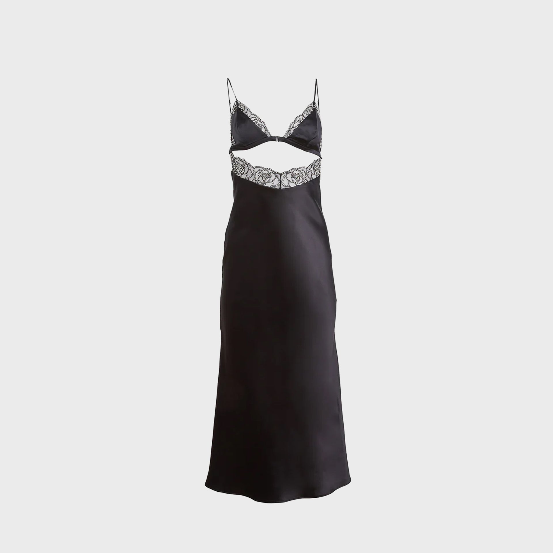 Fleur du Mal Beaded Rose Embroidery Silk Dress - Black