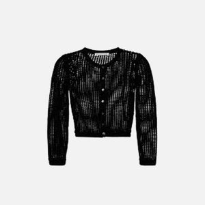 T by Alexander Wang Knit Cropped Crewneck Cardigan - Black