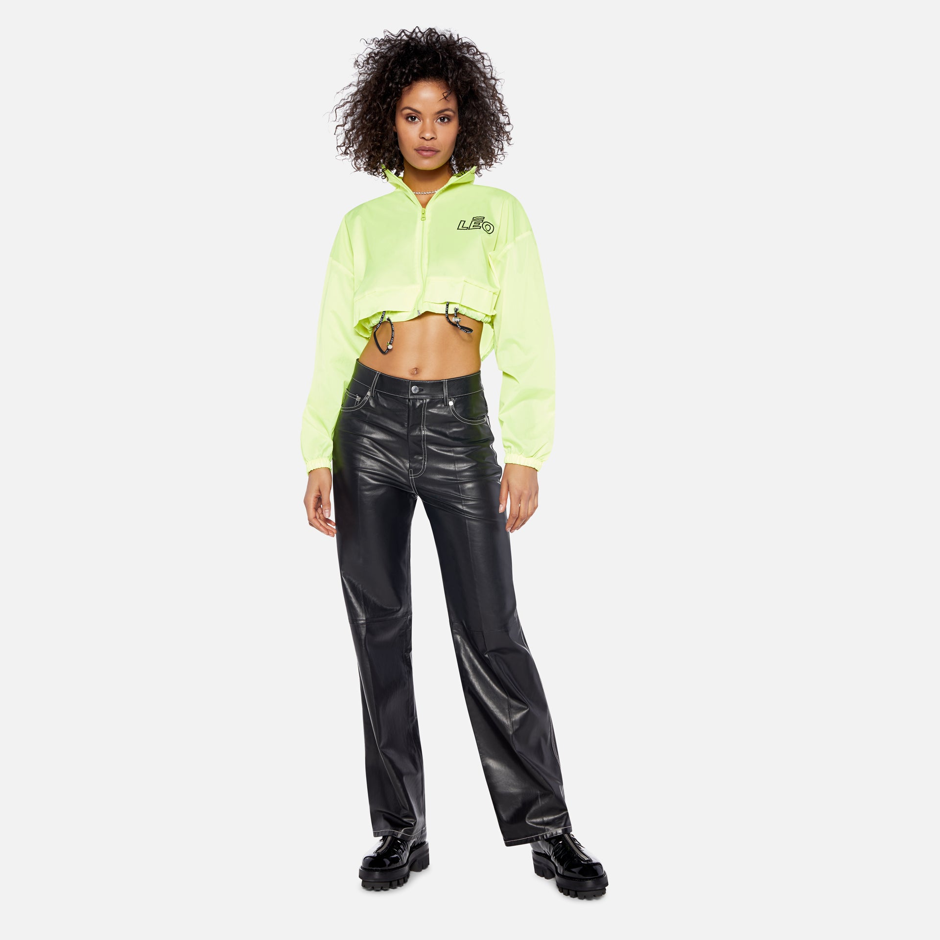 LEO Windbreaker Cropped Jacket - Neon Yellow