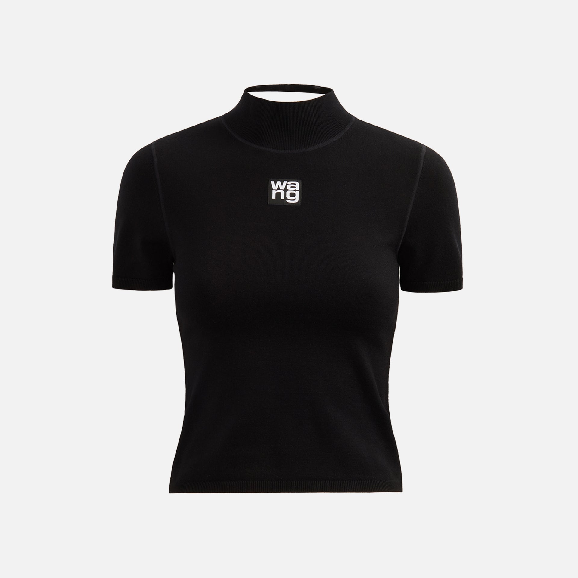 T by Alexander Wang Foundation Bodycon Mock Neck Top with Logo Patch - Black
