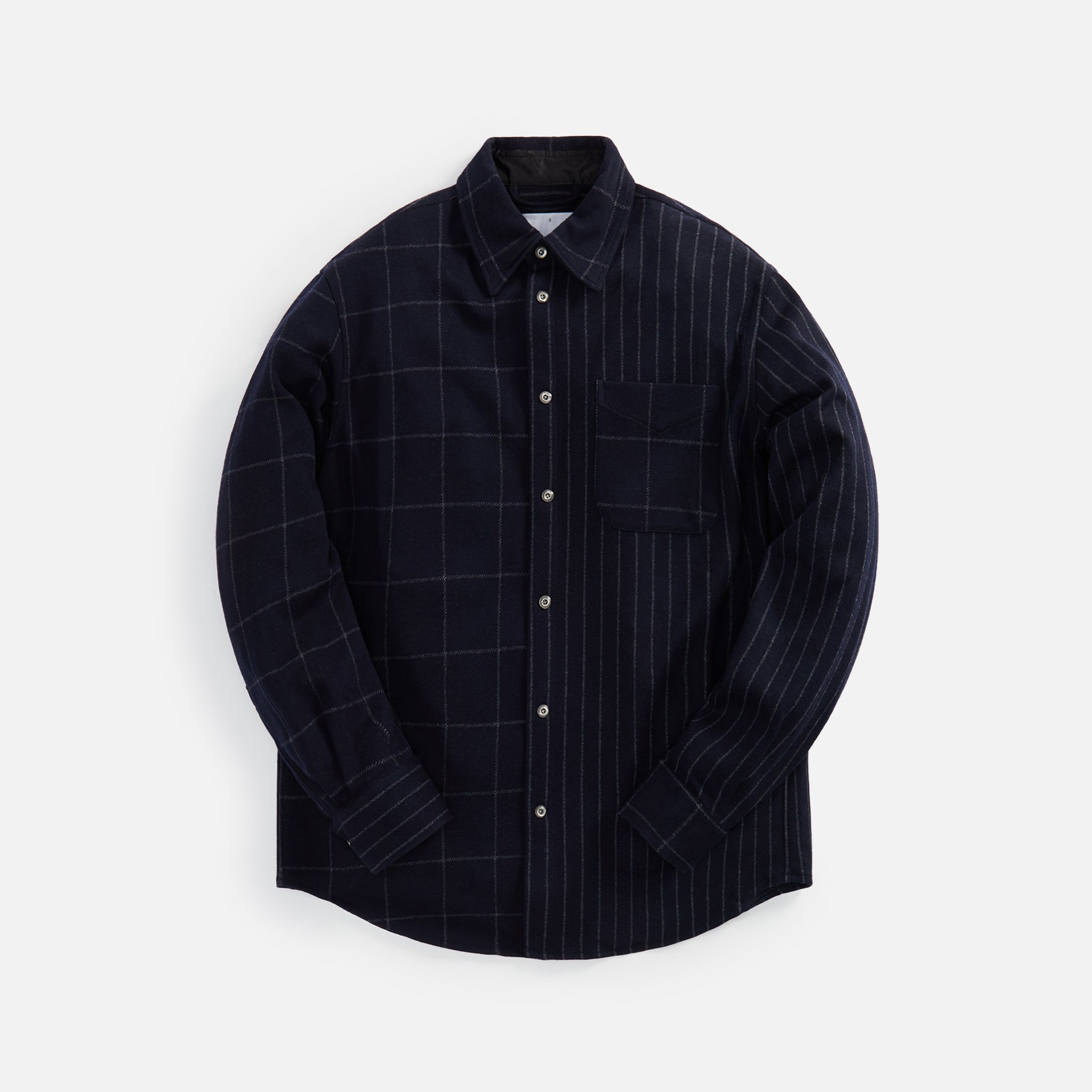 4S Designs Knit Button Down Check Stripe Combo Shirt - Navy