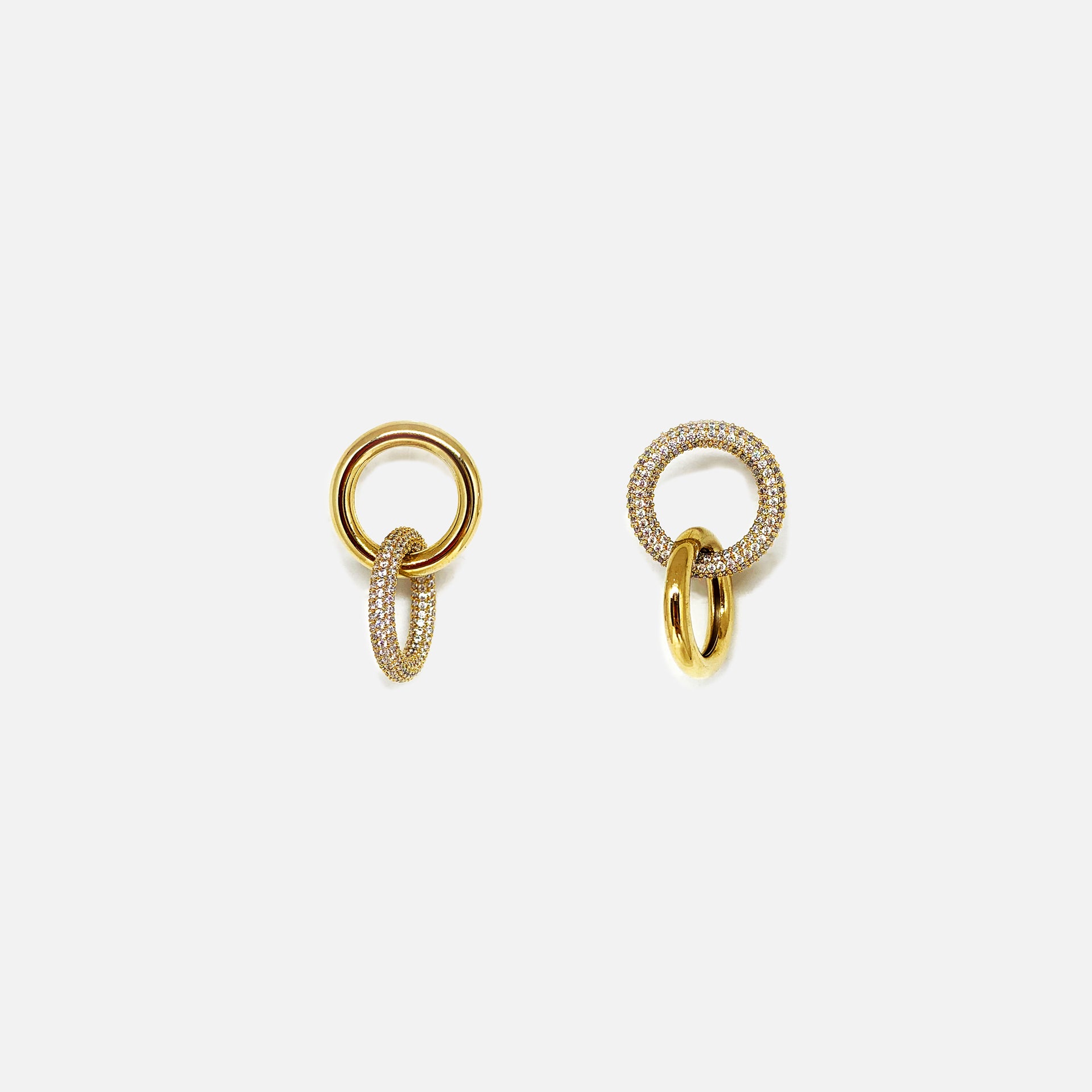 Numbering Double Pave Link Earrings - Gold