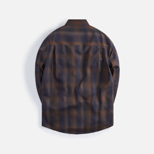 Auralee Super Light Wool Check Shirts - Brown / Black Check