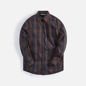 Auralee Super Light Wool Check Shirts - Brown / Black Check