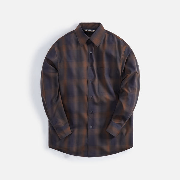 Auralee Super Light Wool Check Shirts - Brown / Black Check – Kith