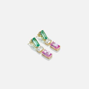 Amy Shehab Crystal Gem Drop Earrings - Green / Pink