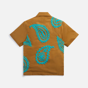 Awake Embroidered Paisley Camp Shirt - Mustard / Teal