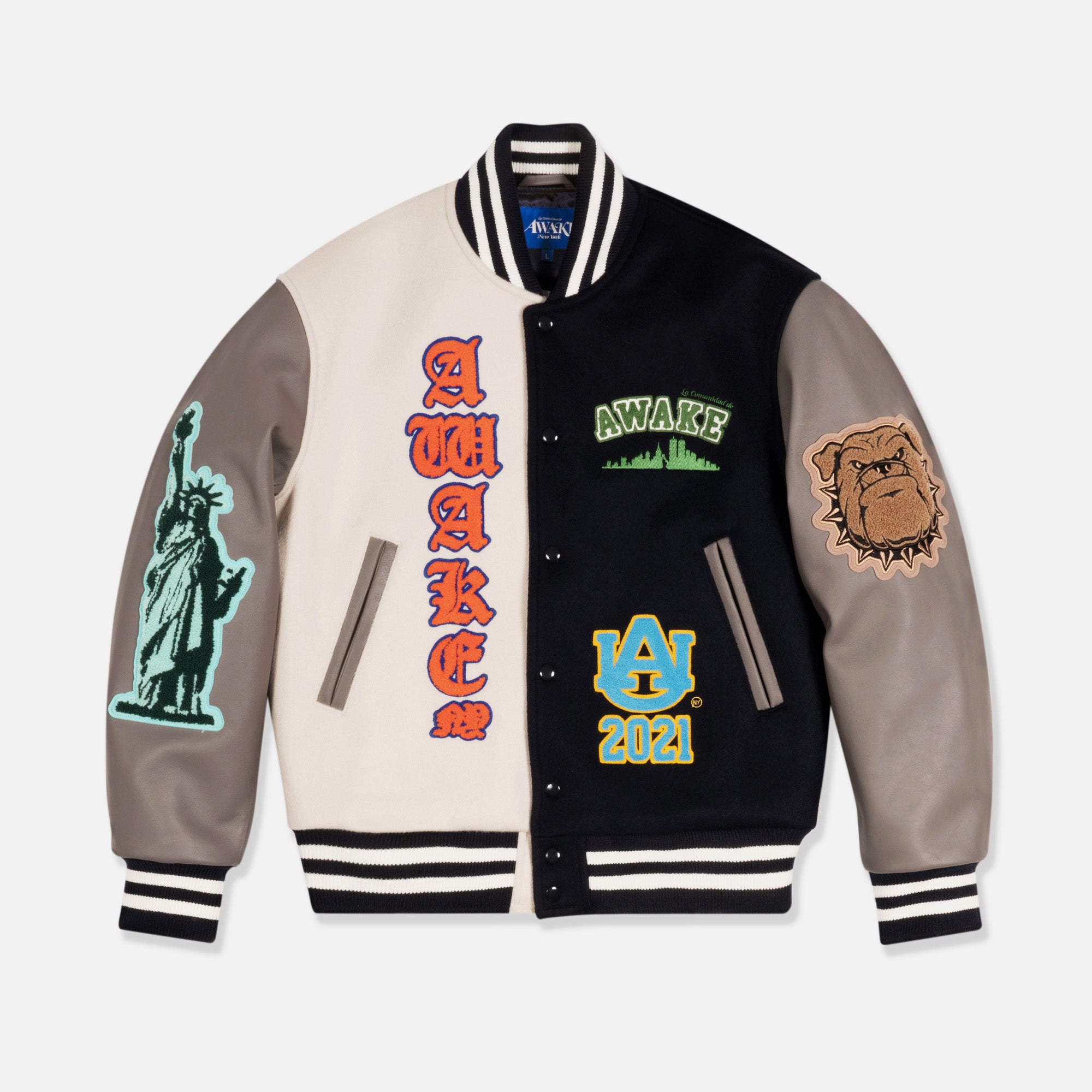 Awake NY Chenille Patches Varsity Jacket - Navy Combo