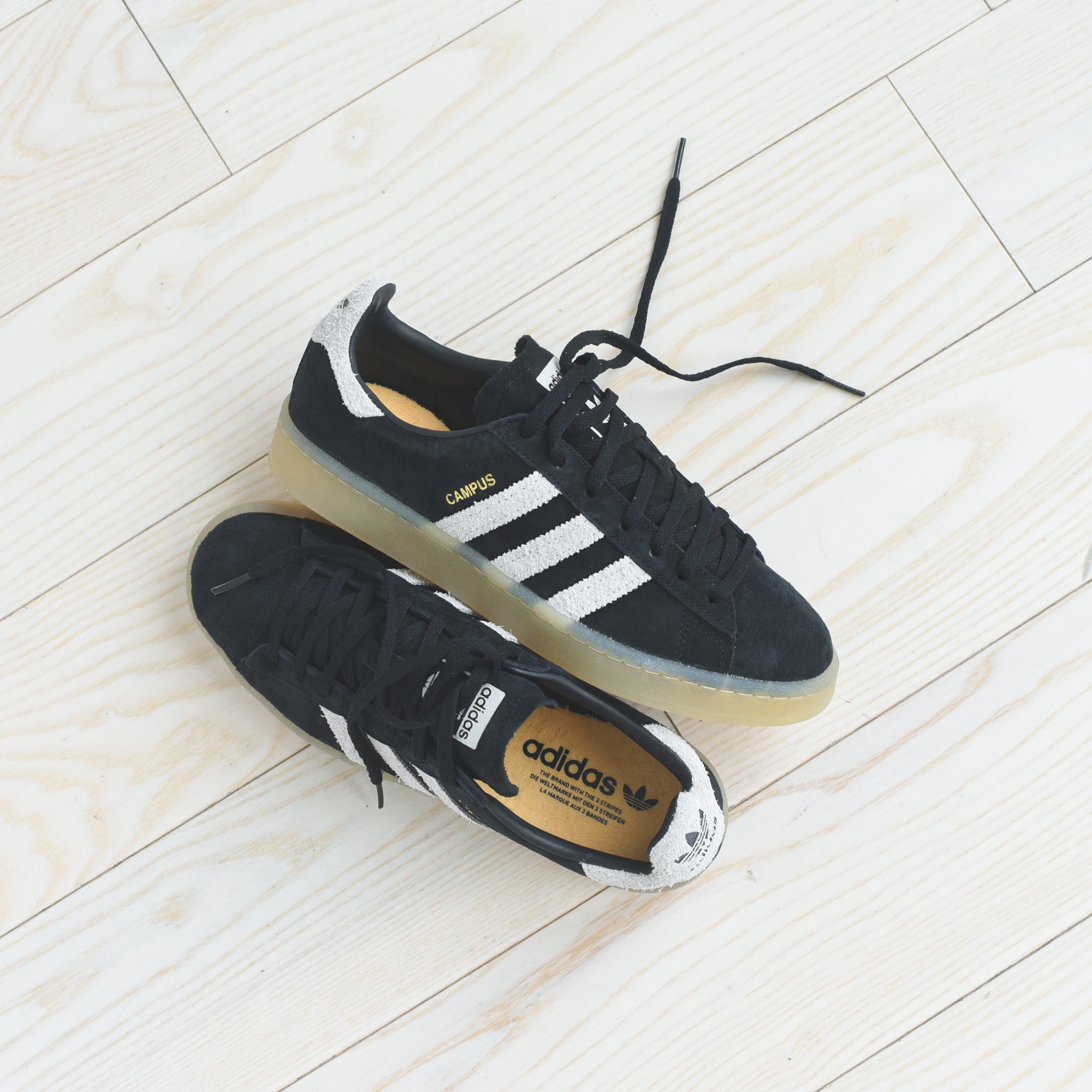 Adidas originals campus black suede gum sole trainers clearance