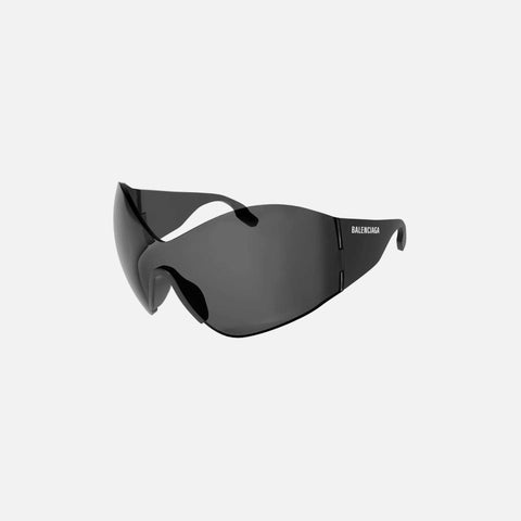 Balenciaga XL Rimless Wraparound Frame Sunglasses - Black / Grey