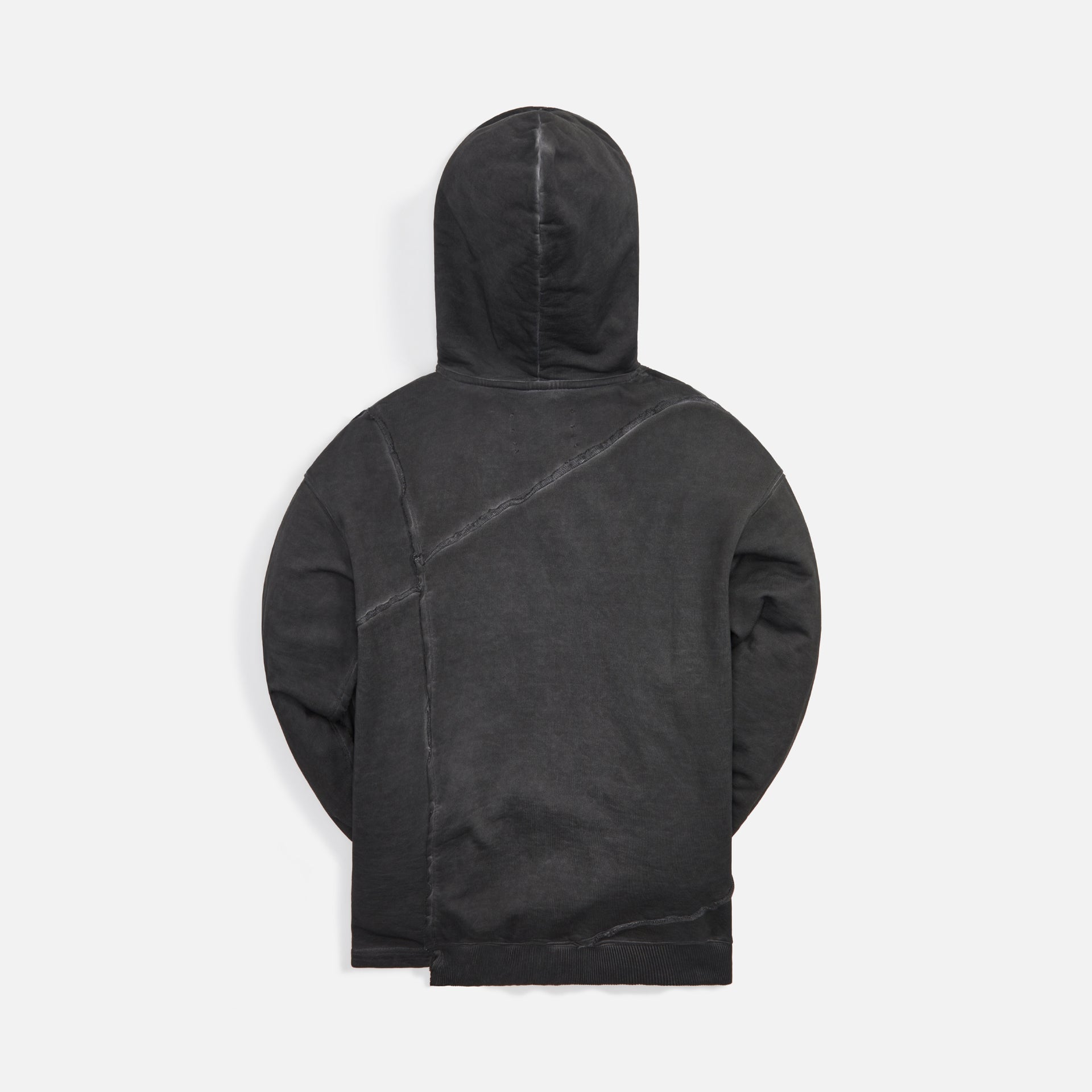 C2H4 Cold-Dye Panelled Distressed Hoodie - Dark Grey