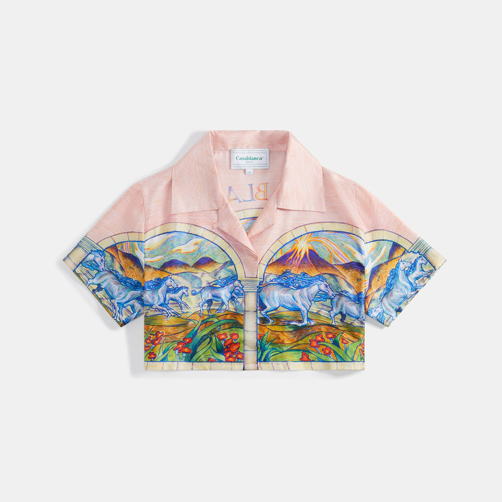 Casablanca Cuban Collar Cropped Silk Shirt - Chevaux Sauvages – Kith