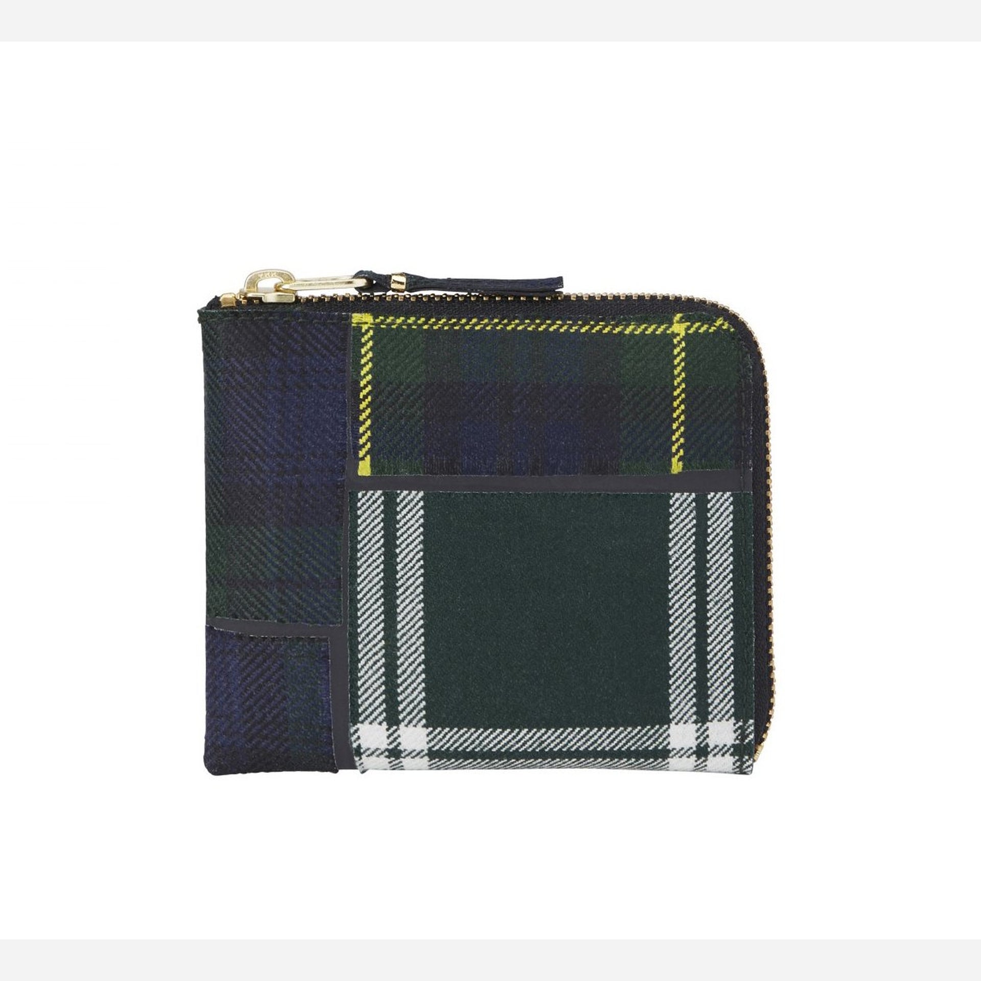 CDG Pocket Half Zip Tartan Patchwork Wallet - Blue