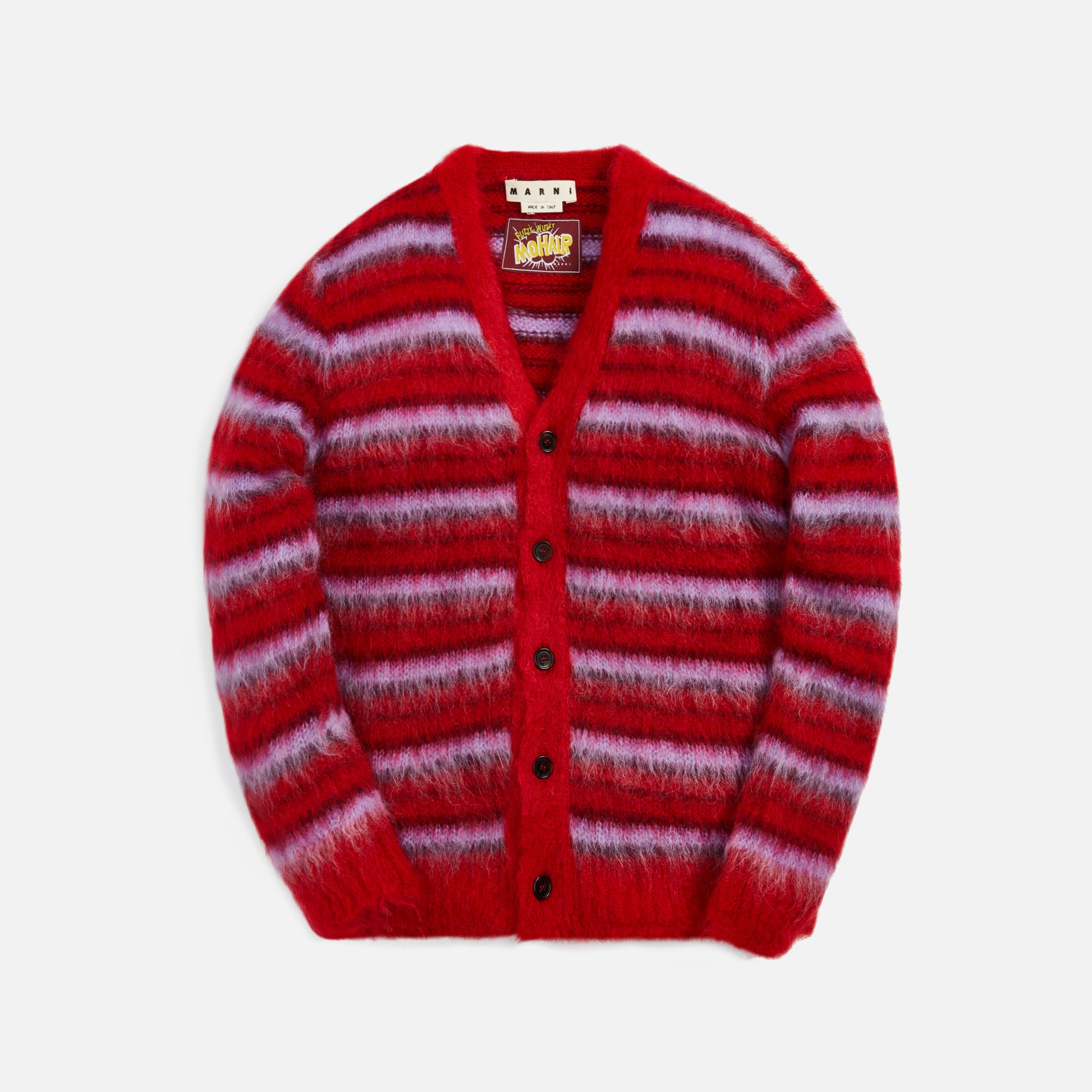 Marni Iconic Brushed Mohair Stripe V-Neck Cardigan - Red Multi – Kith