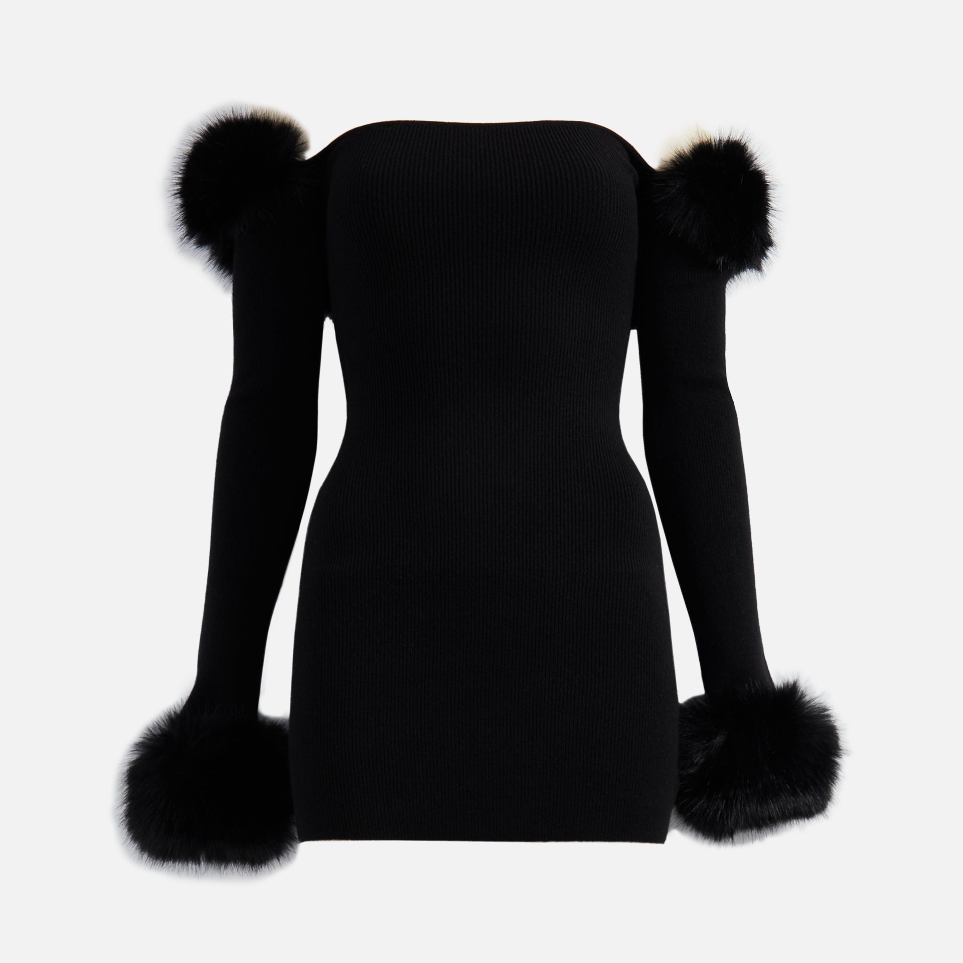GUIZIO Faux Fur Off The Shoulder Mini Dress - Black Kith GUIZIO Faux Fur Off The Shoulder Mini Dress - Black Kith