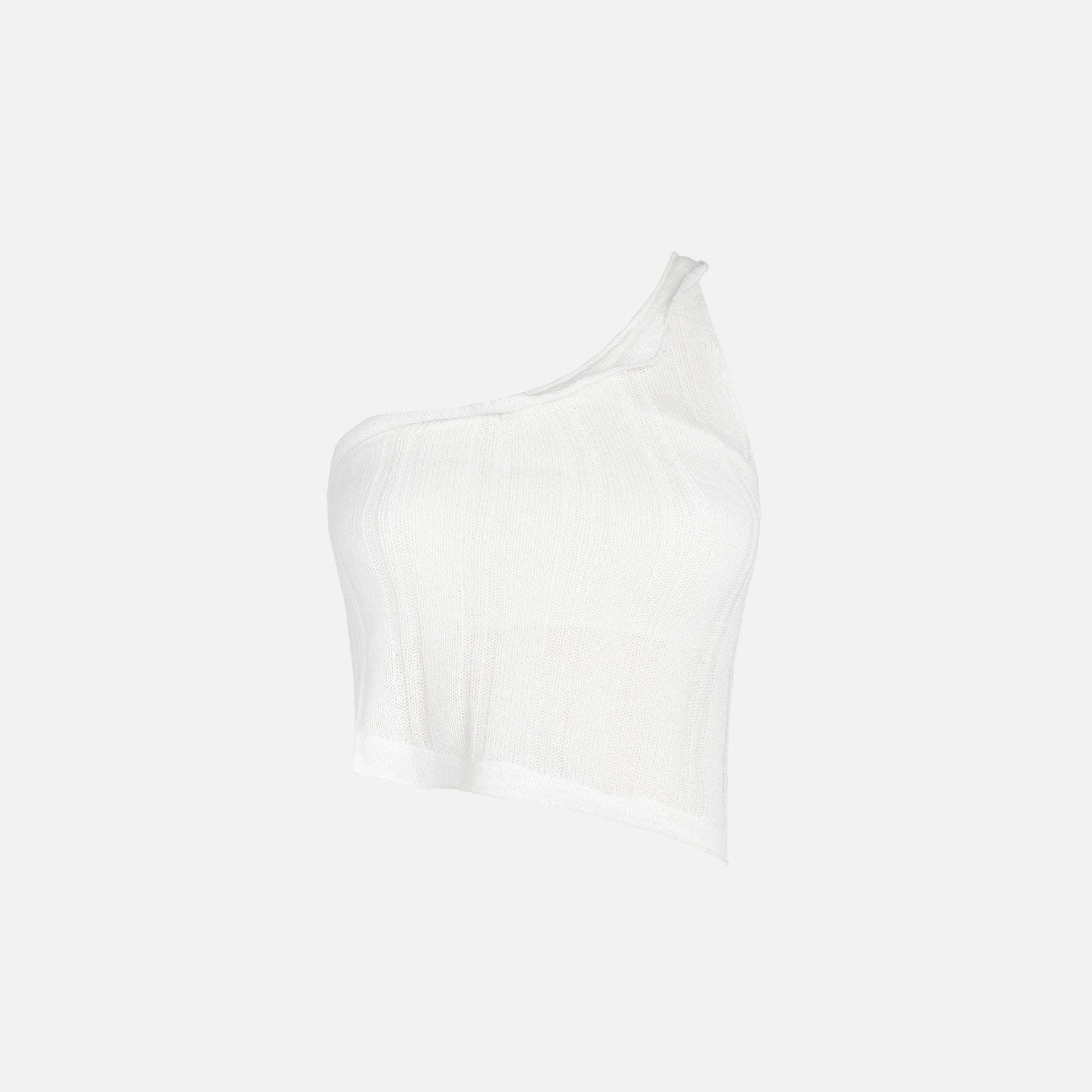 GUIZIO Layered Knit One Shoulder Crop Top - White
