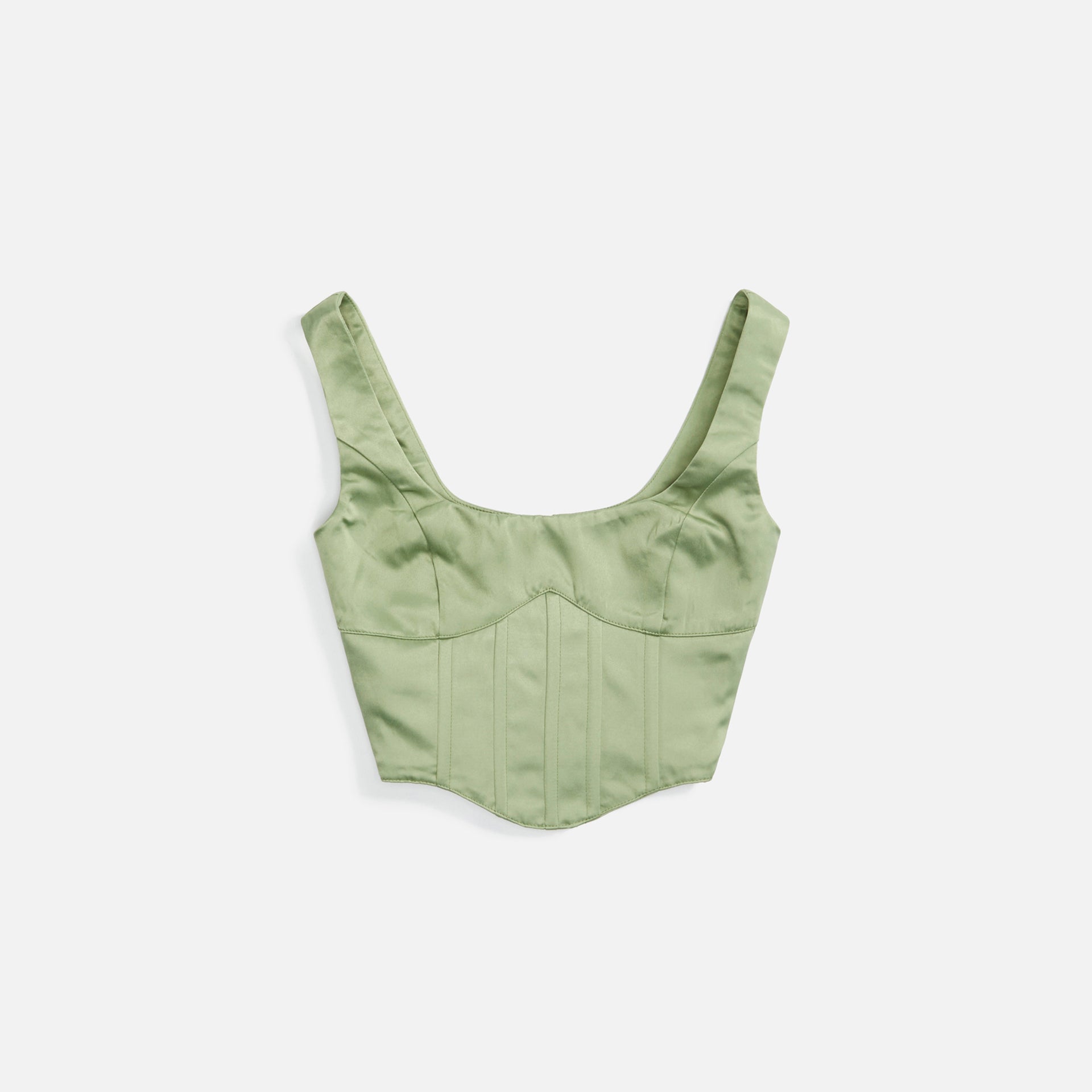 GUIZIO Satin Lace Up Bustier - Olive Green