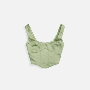 GUIZIO Satin Lace Up Bustier - Olive Green